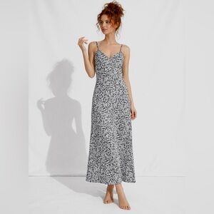 Black & White Cheetah Print Satin Maxi Slip Dress